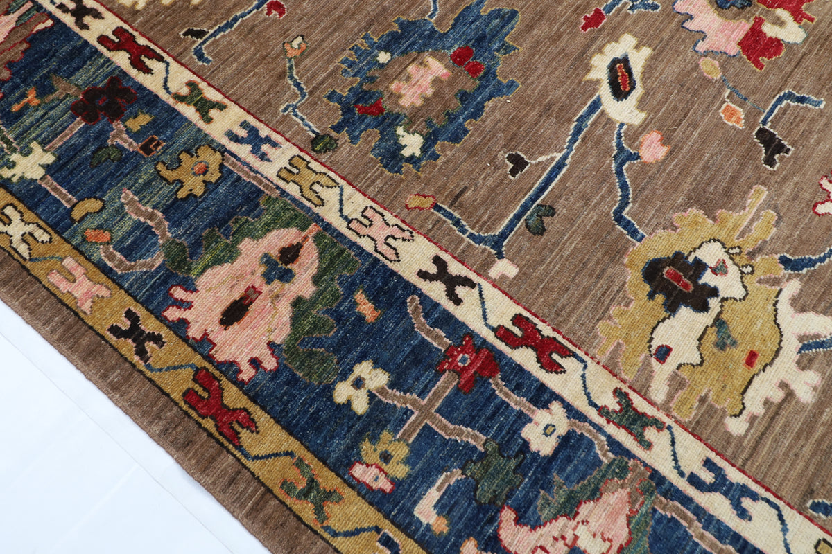 253 x 299 cm | Oushak brown Design Hand Knotted veg Dye Wool Afghan Carpet