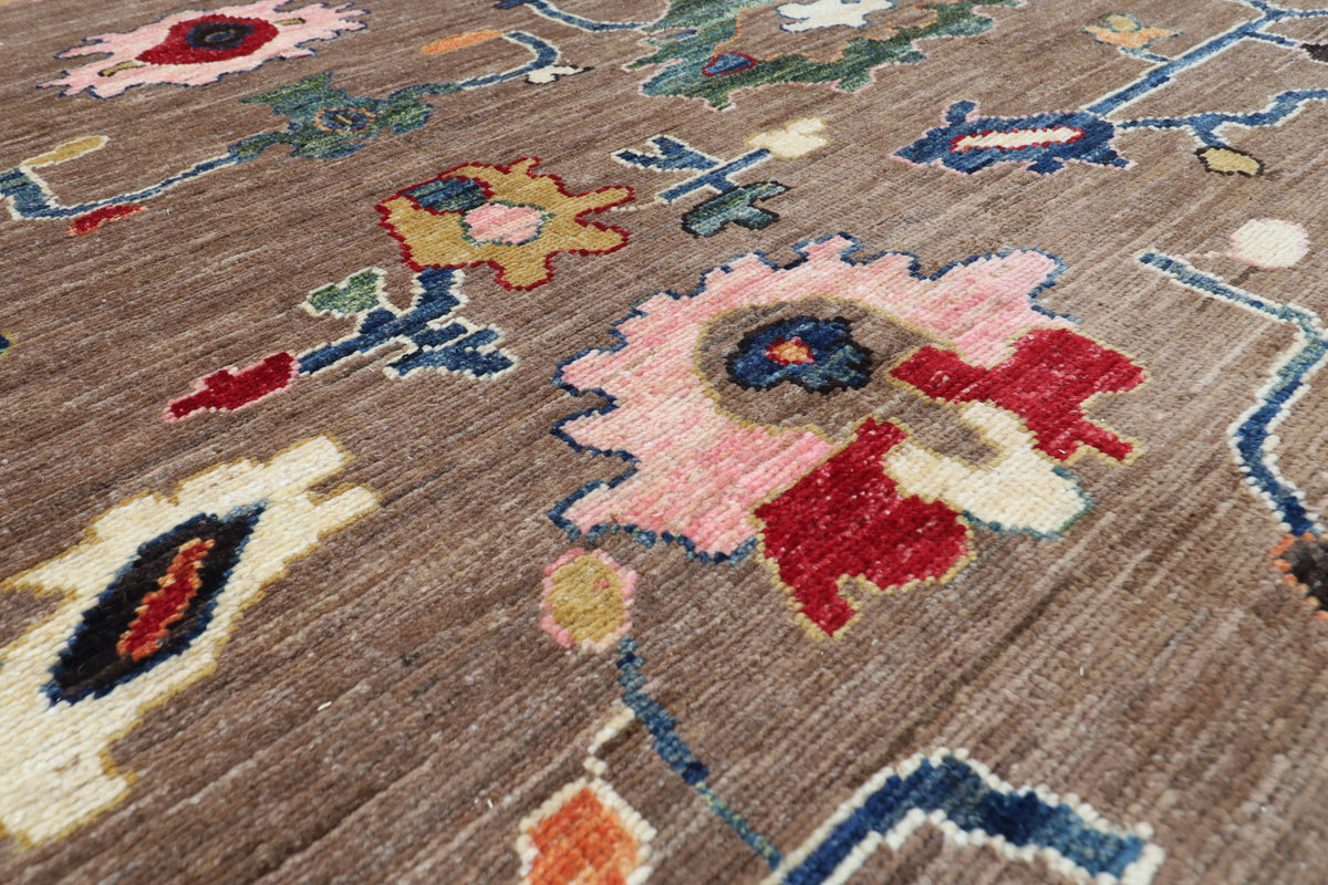 253 x 299 cm | Oushak brown Design Hand Knotted veg Dye Wool Afghan Carpet