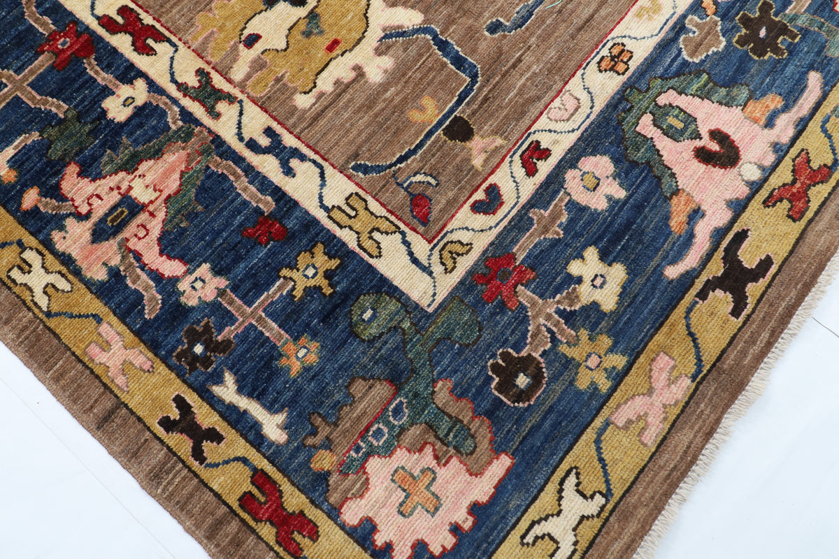 253 x 299 cm | Oushak brown Design Hand Knotted veg Dye Wool Afghan Carpet