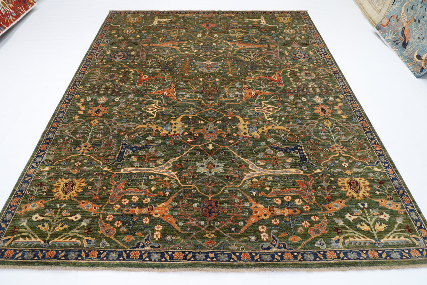 253 x 290 cm | Oriental Bidjar Green Area Rug Afghan Hand Knotted Veg Dye Wool carpet