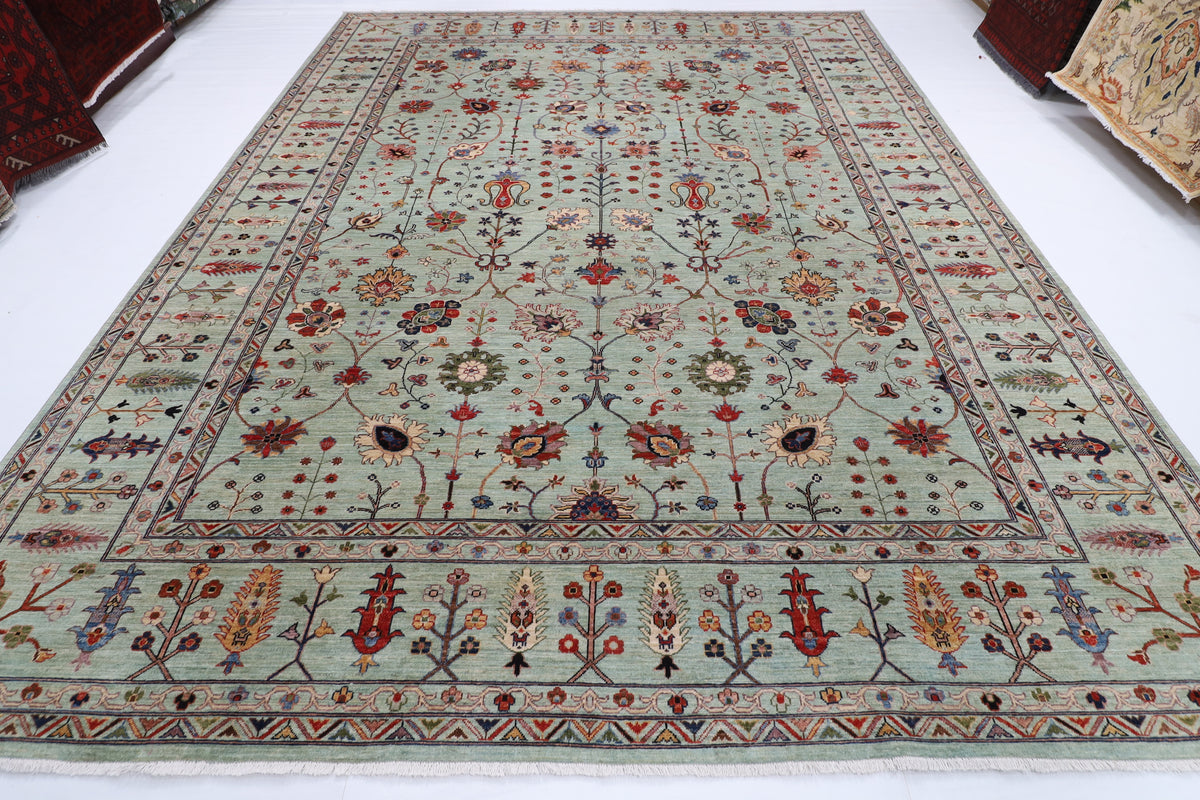 298 x 395 cm | Sultani Design Hand Knotted veg Dye Wool Afghan Carpet