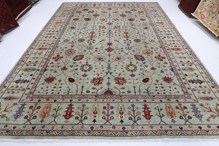 298 x 395 cm | Sultani Design Hand Knotted veg Dye Wool Afghan Carpet