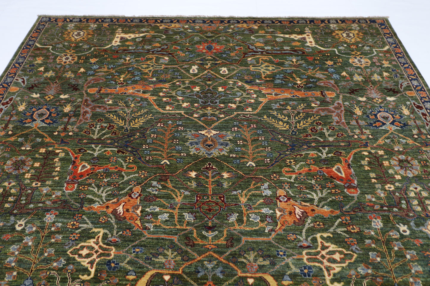 253 x 290 cm | Oriental Bidjar Green Area Rug Afghan Hand Knotted Veg Dye Wool carpet