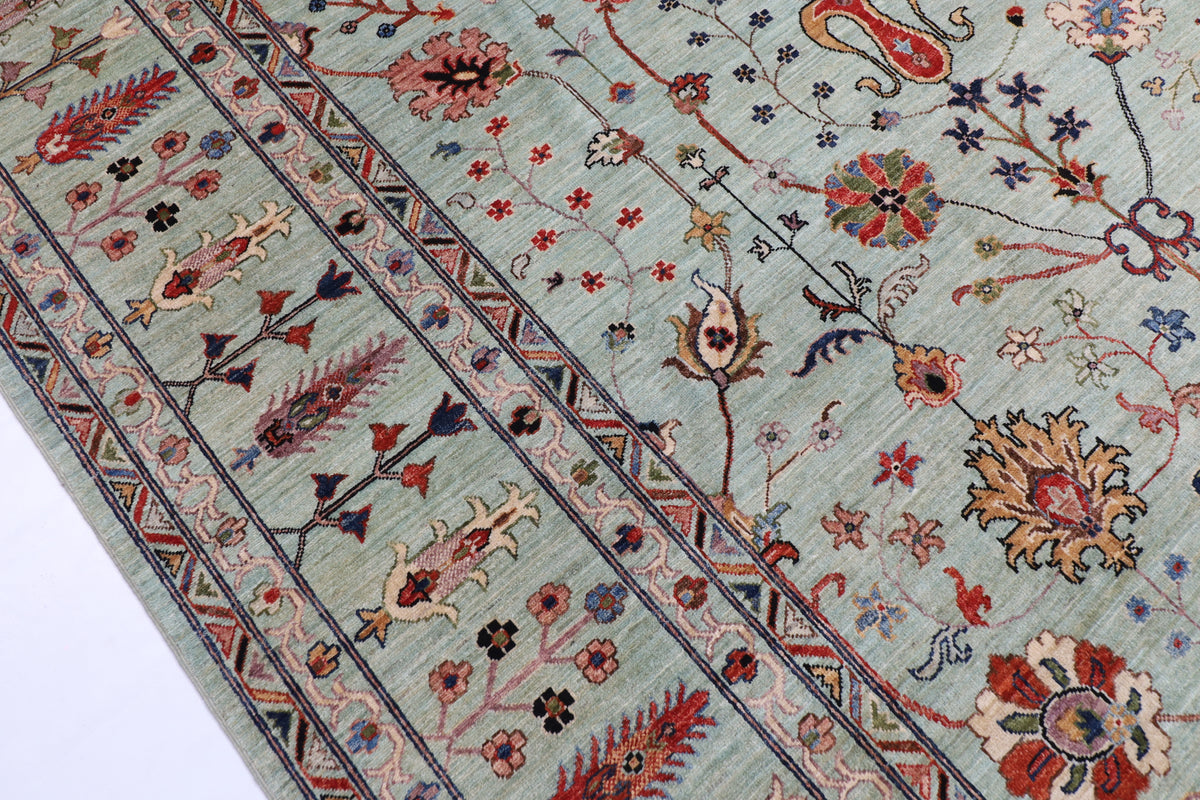 298 x 395 cm | Sultani Design Hand Knotted veg Dye Wool Afghan Carpet