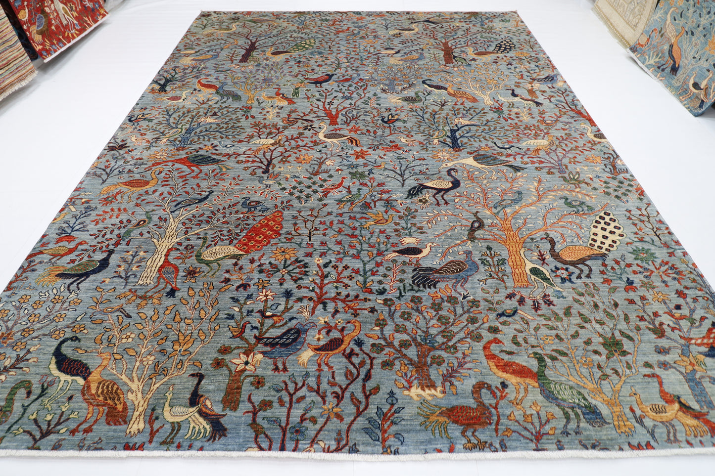281 x 362 cm | Oriental Birds Gray Area Rug Afghan Hand Knotted Veg Dye Wool carpet