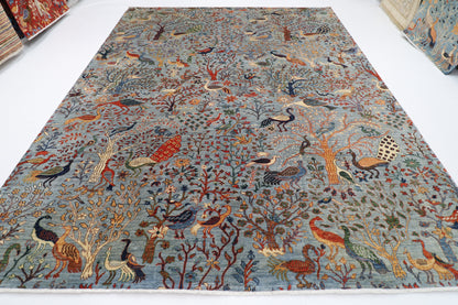 281 x 362 cm | Oriental Birds Gray Area Rug Afghan Hand Knotted Veg Dye Wool carpet