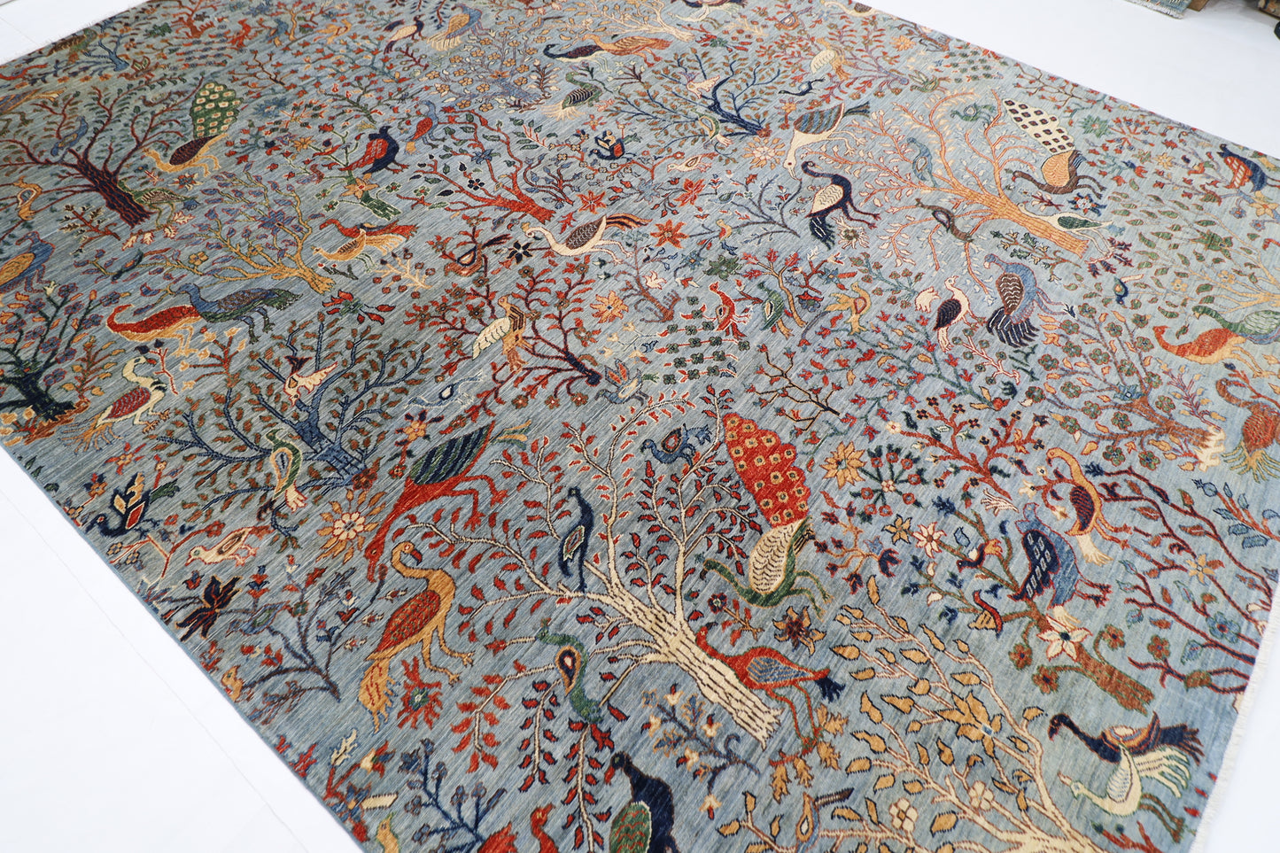 281 x 362 cm | Oriental Birds Gray Area Rug Afghan Hand Knotted Veg Dye Wool carpet