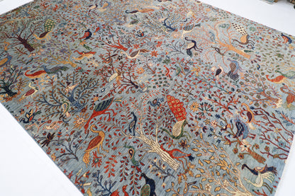 281 x 362 cm | Oriental Birds Gray Area Rug Afghan Hand Knotted Veg Dye Wool carpet
