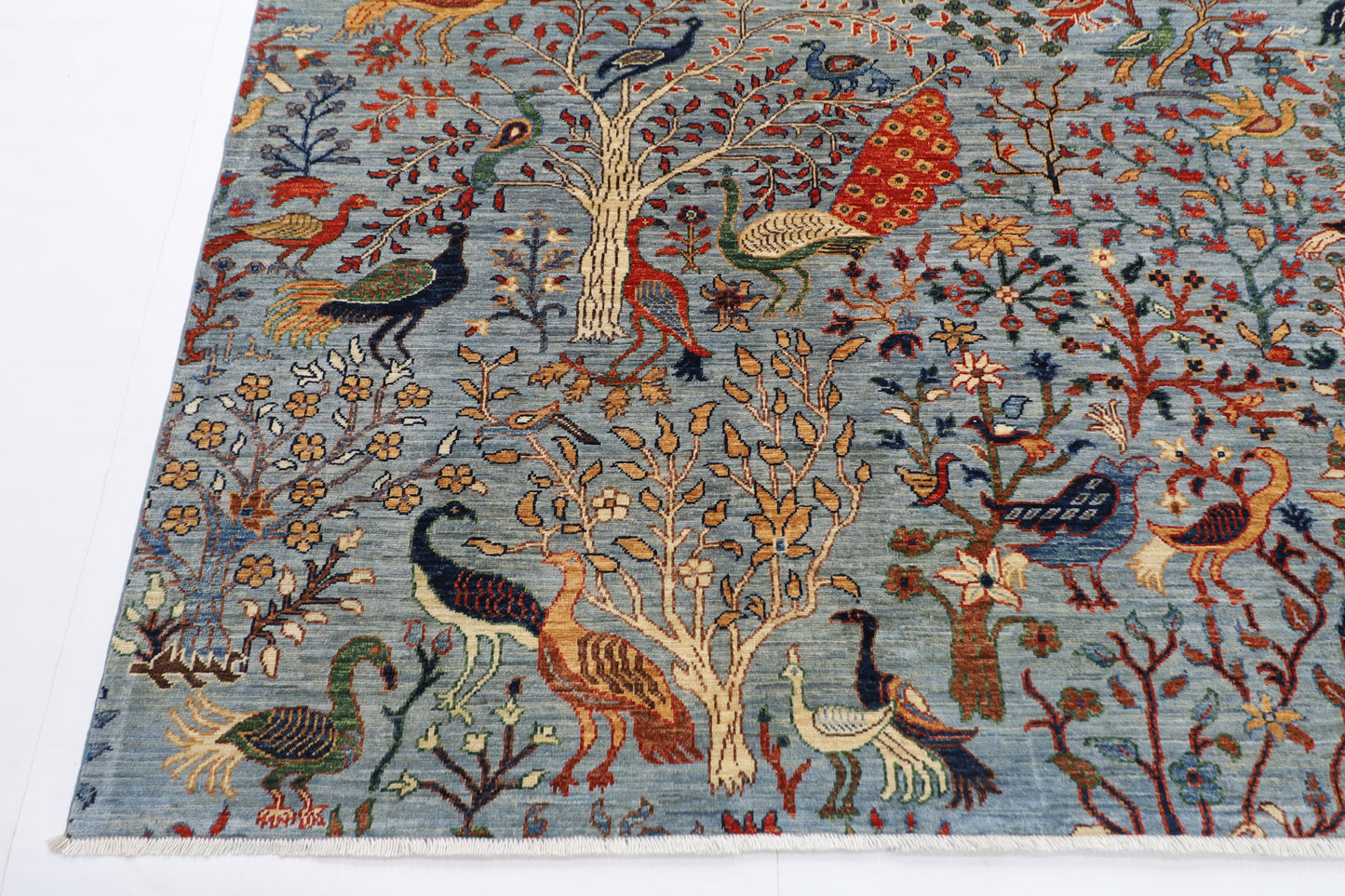 281 x 362 cm | Oriental Birds Gray Area Rug Afghan Hand Knotted Veg Dye Wool carpet