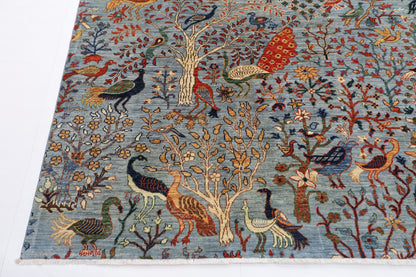 281 x 362 cm | Oriental Birds Gray Area Rug Afghan Hand Knotted Veg Dye Wool carpet