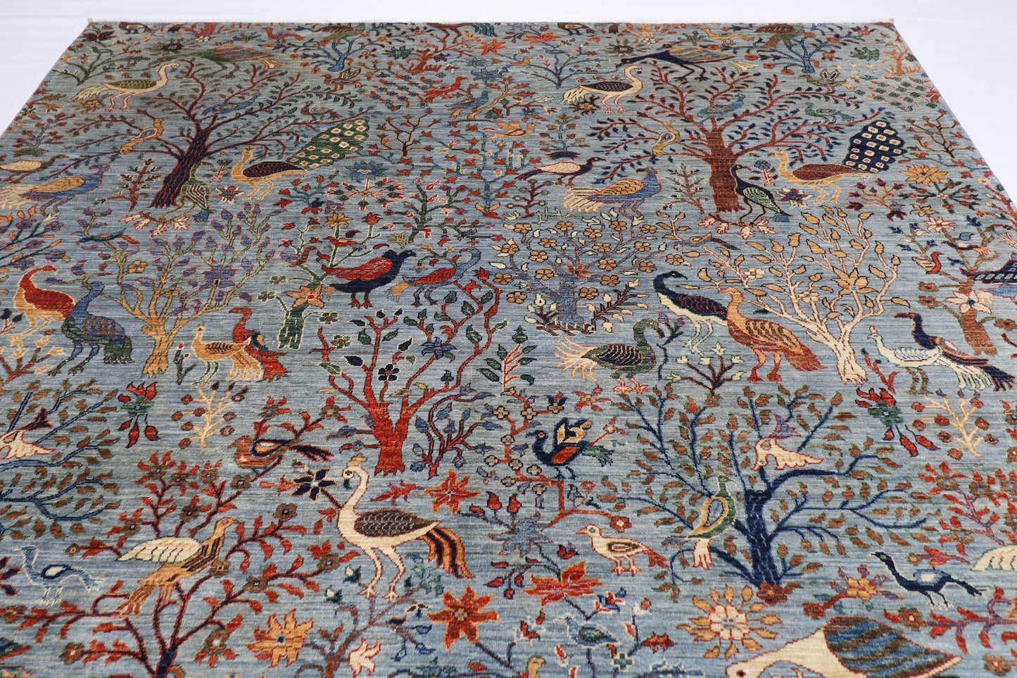 281 x 362 cm | Oriental Birds Gray Area Rug Afghan Hand Knotted Veg Dye Wool carpet