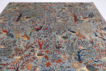 281 x 362 cm | Oriental Birds Gray Area Rug Afghan Hand Knotted Veg Dye Wool carpet