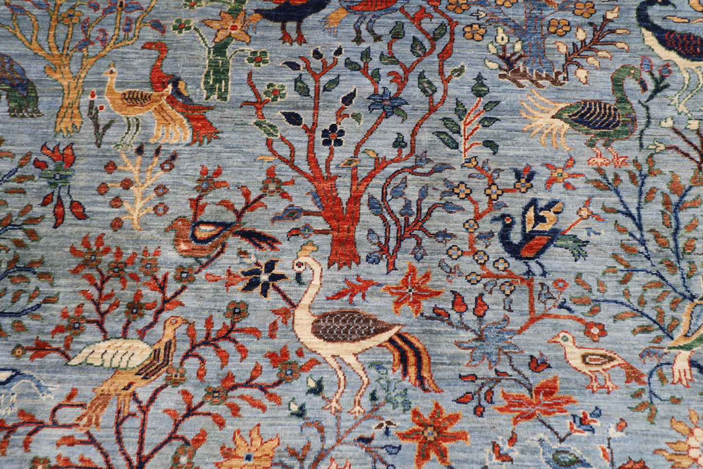 281 x 362 cm | Oriental Birds Gray Area Rug Afghan Hand Knotted Veg Dye Wool carpet