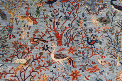 281 x 362 cm | Oriental Birds Gray Area Rug Afghan Hand Knotted Veg Dye Wool carpet
