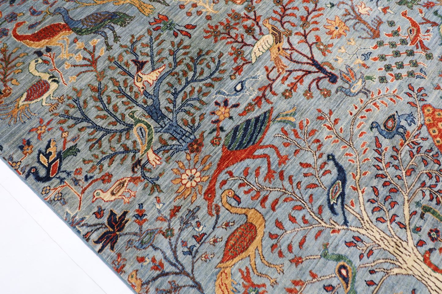 281 x 362 cm | Oriental Birds Gray Area Rug Afghan Hand Knotted Veg Dye Wool carpet