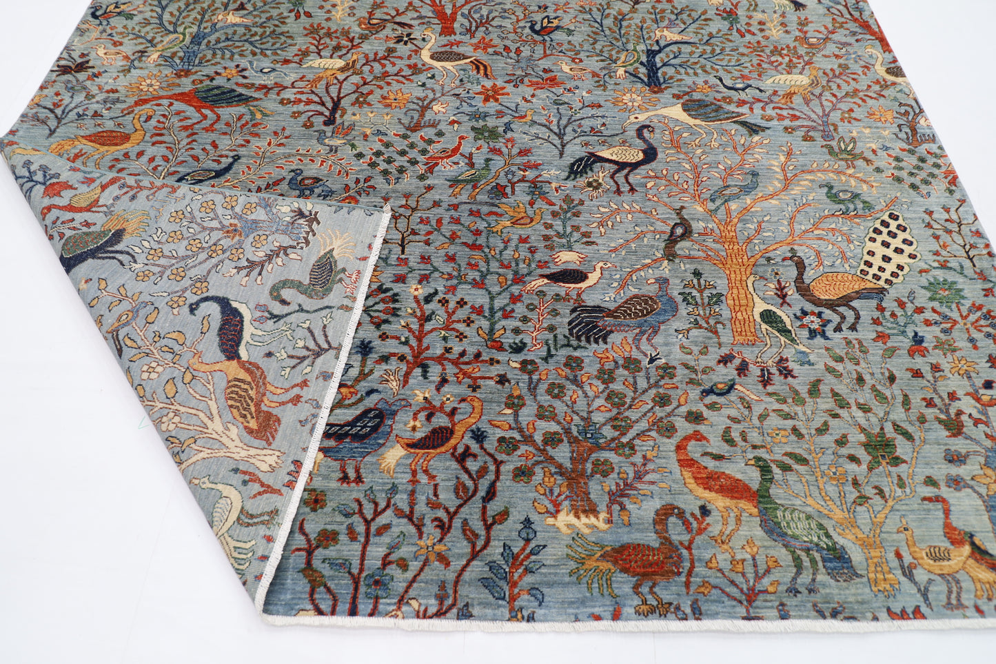 281 x 362 cm | Oriental Birds Gray Area Rug Afghan Hand Knotted Veg Dye Wool carpet