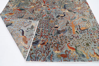 281 x 362 cm | Oriental Birds Gray Area Rug Afghan Hand Knotted Veg Dye Wool carpet