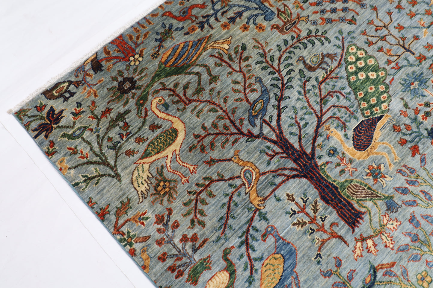 281 x 362 cm | Oriental Birds Gray Area Rug Afghan Hand Knotted Veg Dye Wool carpet