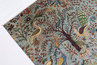 281 x 362 cm | Oriental Birds Gray Area Rug Afghan Hand Knotted Veg Dye Wool carpet