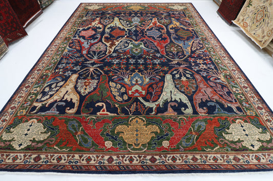 307 x 423 cm | kawros Blue Design Hand Knotted veg Dye Wool Afghan Carpet