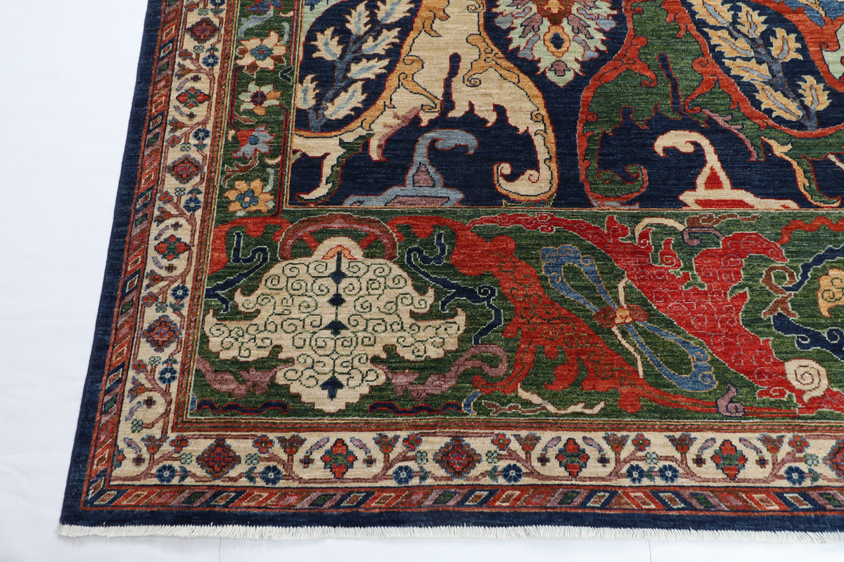 307 x 423 cm | kawros Blue Design Hand Knotted veg Dye Wool Afghan Carpet