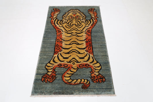92 x 153 cm | Tibetan Tiger Afghan Tribal Hand Knotted Wool Carpet