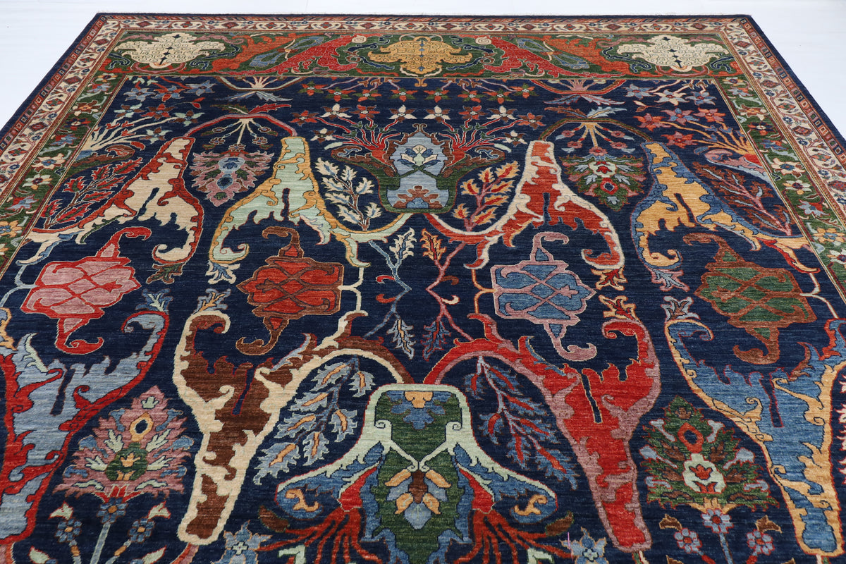 307 x 423 cm | kawros Blue Design Hand Knotted veg Dye Wool Afghan Carpet