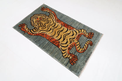 92 x 153 cm | Tibetan Tiger Afghan Tribal Hand Knotted Wool Carpet