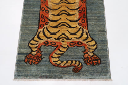 92 x 153 cm | Tibetan Tiger Afghan Tribal Hand Knotted Wool Carpet