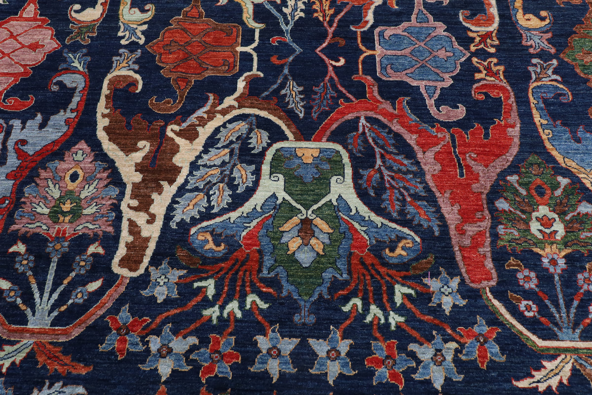 307 x 423 cm | kawros Blue Design Hand Knotted veg Dye Wool Afghan Carpet