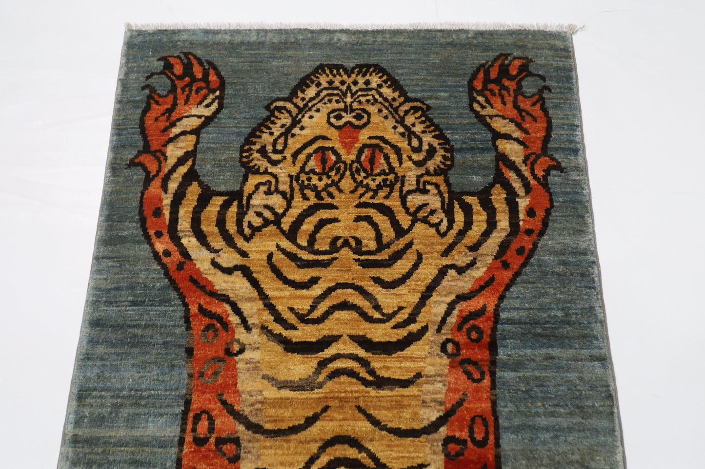 92 x 153 cm | Tibetan Tiger Afghan Tribal Hand Knotted Wool Carpet