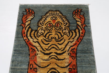 92 x 153 cm | Tibetan Tiger Afghan Tribal Hand Knotted Wool Carpet