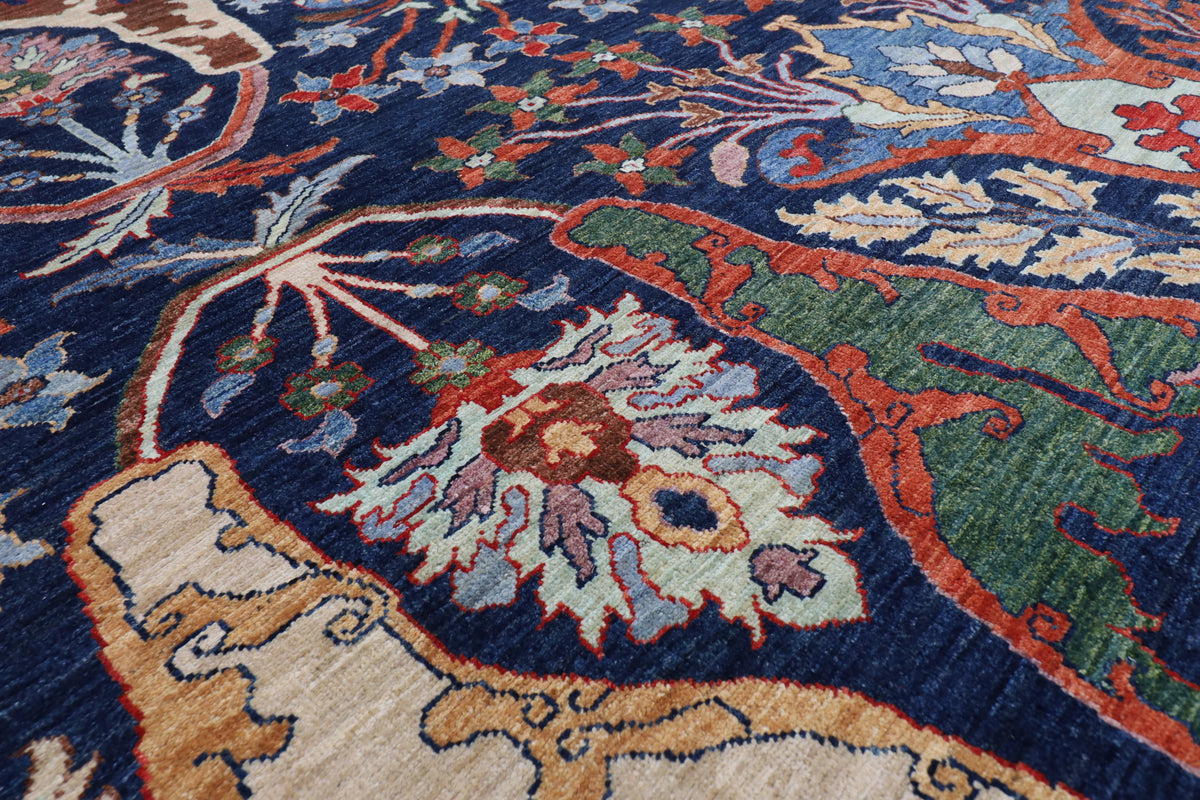 307 x 423 cm | kawros Blue Design Hand Knotted veg Dye Wool Afghan Carpet
