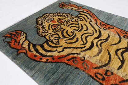 92 x 153 cm | Tibetan Tiger Afghan Tribal Hand Knotted Wool Carpet