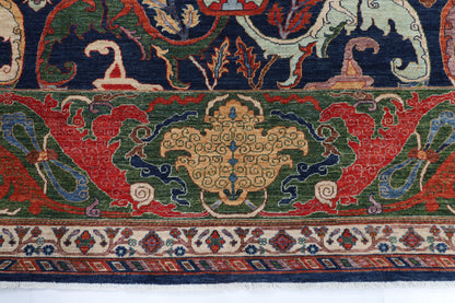 307 x 423 cm | kawros Blue Design Hand Knotted veg Dye Wool Afghan Carpet