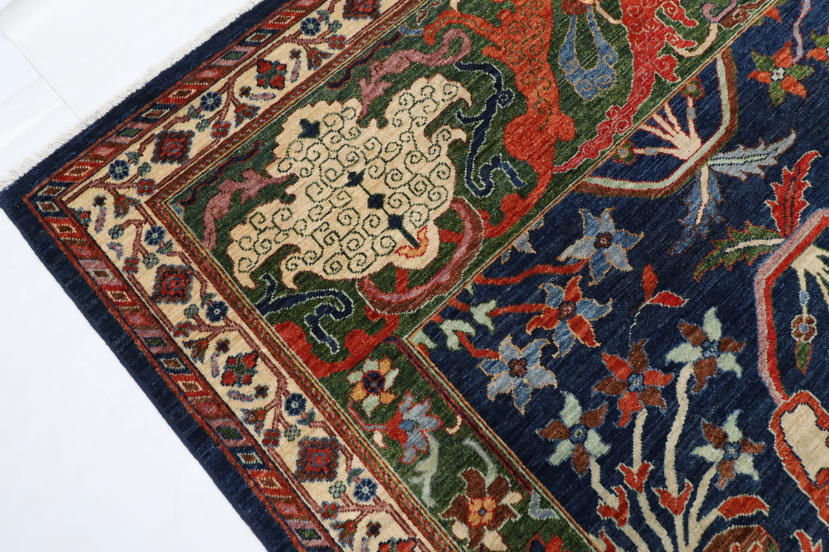 307 x 423 cm | kawros Blue Design Hand Knotted veg Dye Wool Afghan Carpet