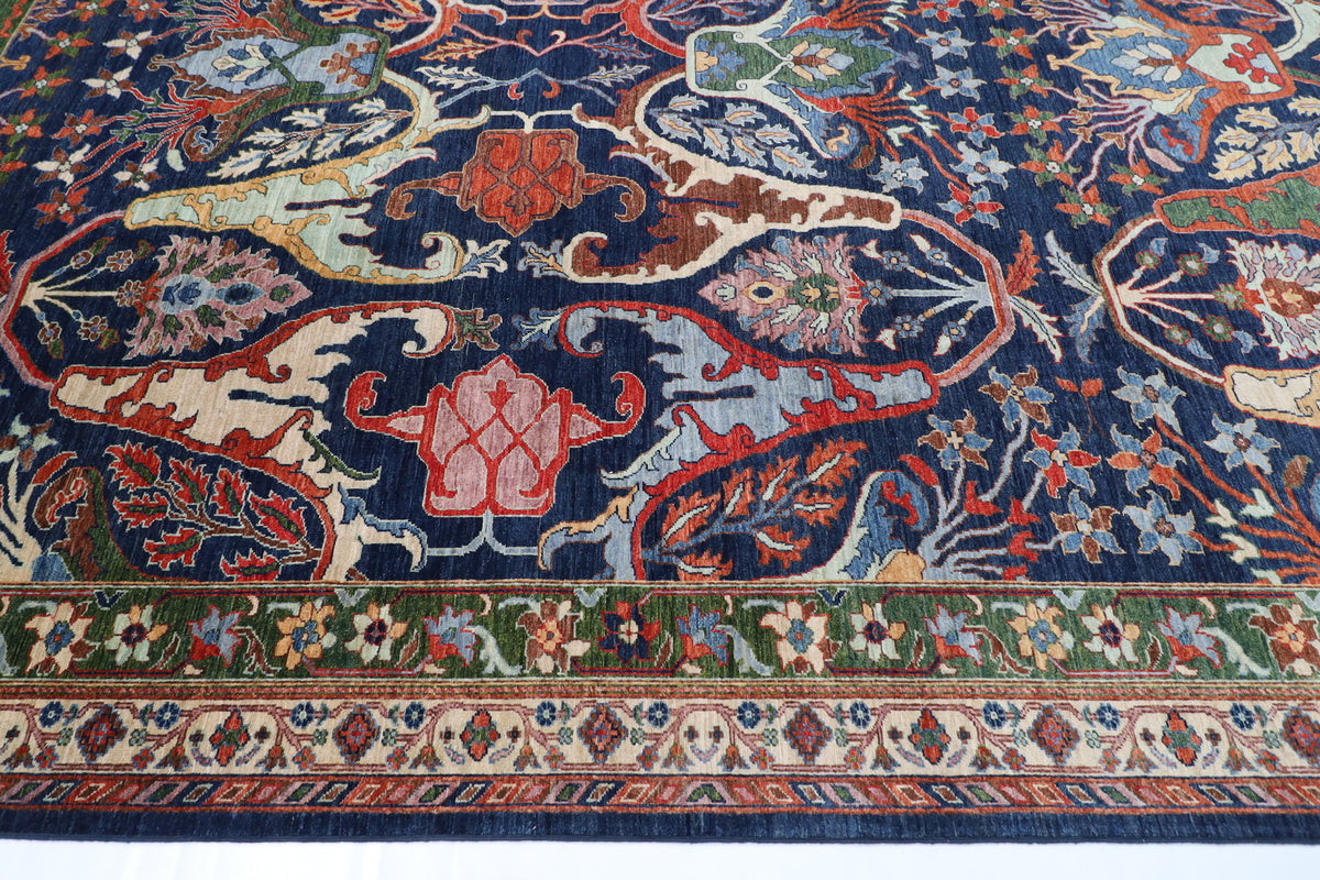 307 x 423 cm | kawros Blue Design Hand Knotted veg Dye Wool Afghan Carpet