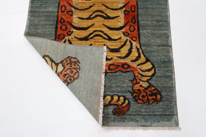92 x 153 cm | Tibetan Tiger Afghan Tribal Hand Knotted Wool Carpet