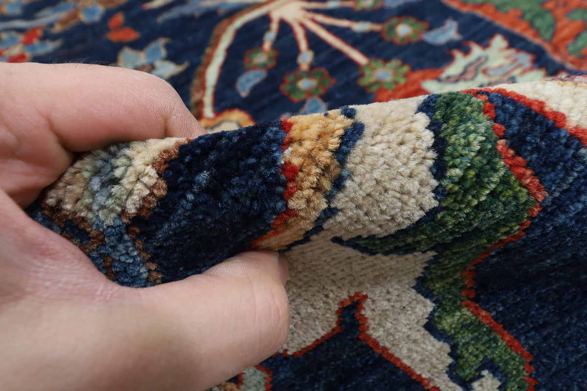 307 x 423 cm | kawros Blue Design Hand Knotted veg Dye Wool Afghan Carpet