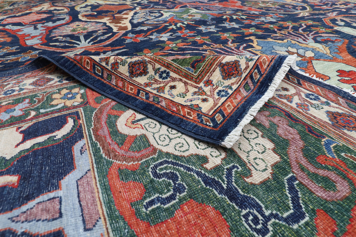 307 x 423 cm | kawros Blue Design Hand Knotted veg Dye Wool Afghan Carpet