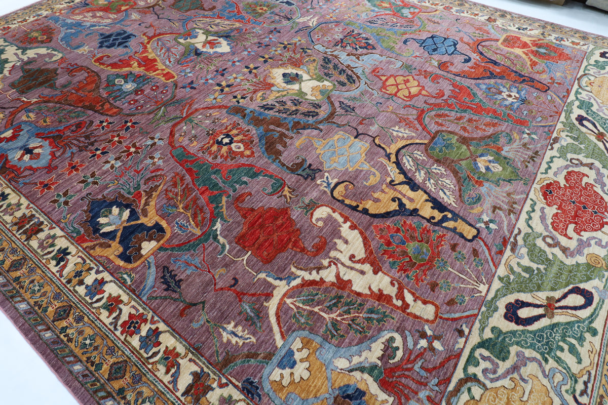 367 x 455 cm | large kawros Pink Design Hand Knotted veg Dye Wool Afghan Carpet