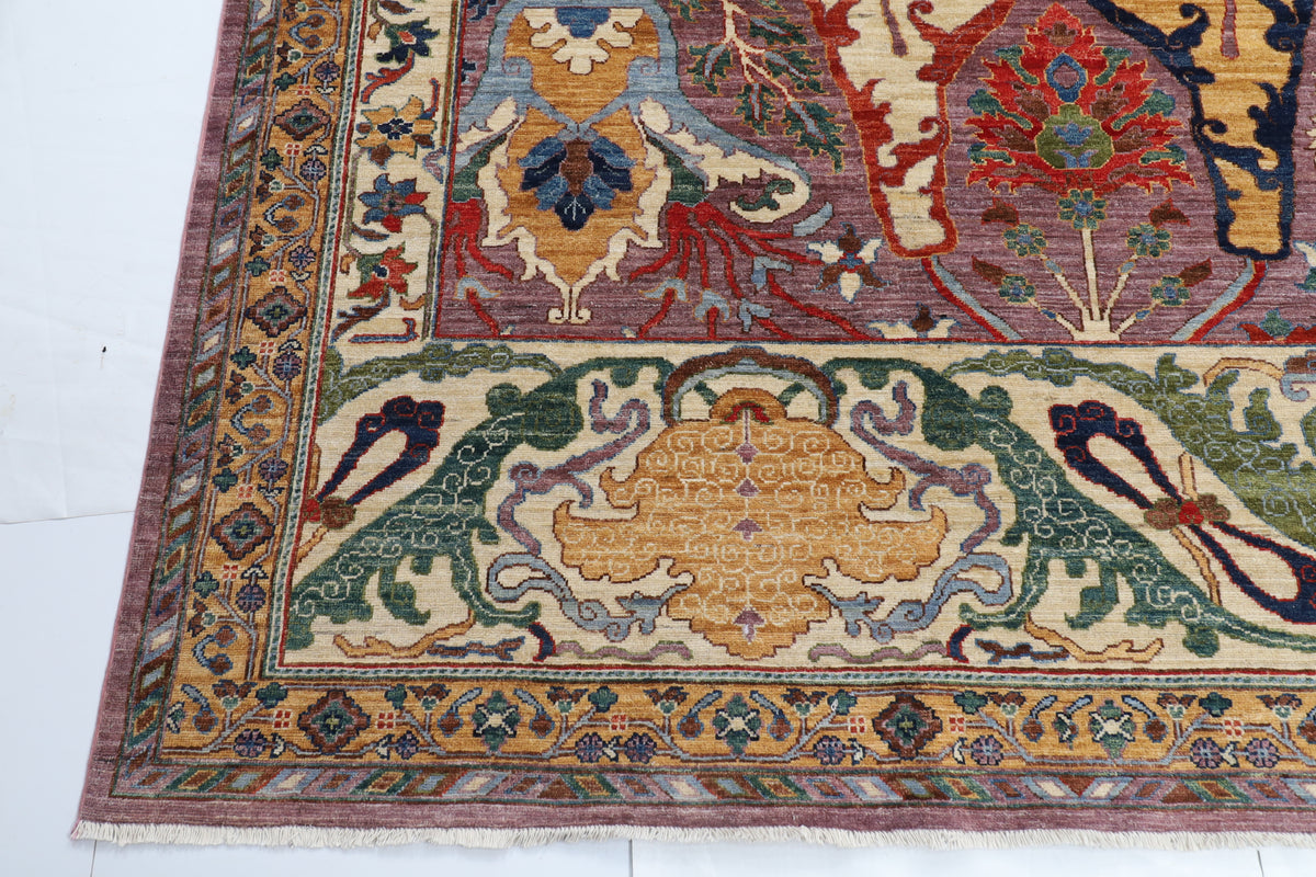 367 x 455 cm | large kawros Pink Design Hand Knotted veg Dye Wool Afghan Carpet
