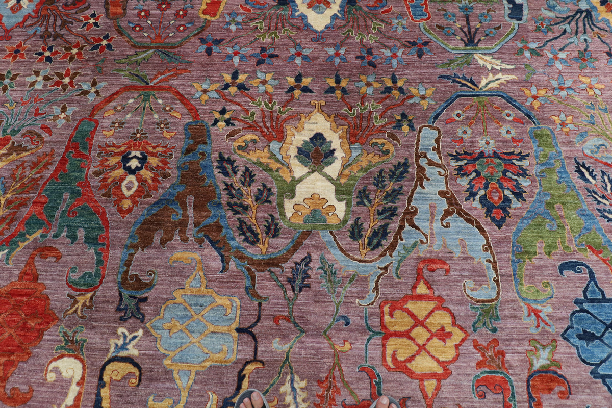 367 x 455 cm | large kawros Pink Design Hand Knotted veg Dye Wool Afghan Carpet
