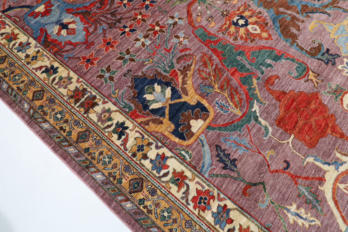 367 x 455 cm | large kawros Pink Design Hand Knotted veg Dye Wool Afghan Carpet