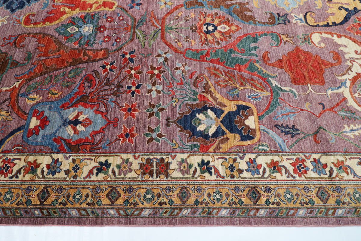 367 x 455 cm | large kawros Pink Design Hand Knotted veg Dye Wool Afghan Carpet