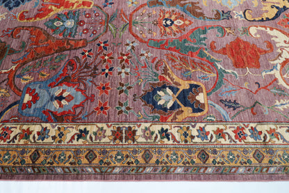 367 x 455 cm | large kawros Pink Design Hand Knotted veg Dye Wool Afghan Carpet