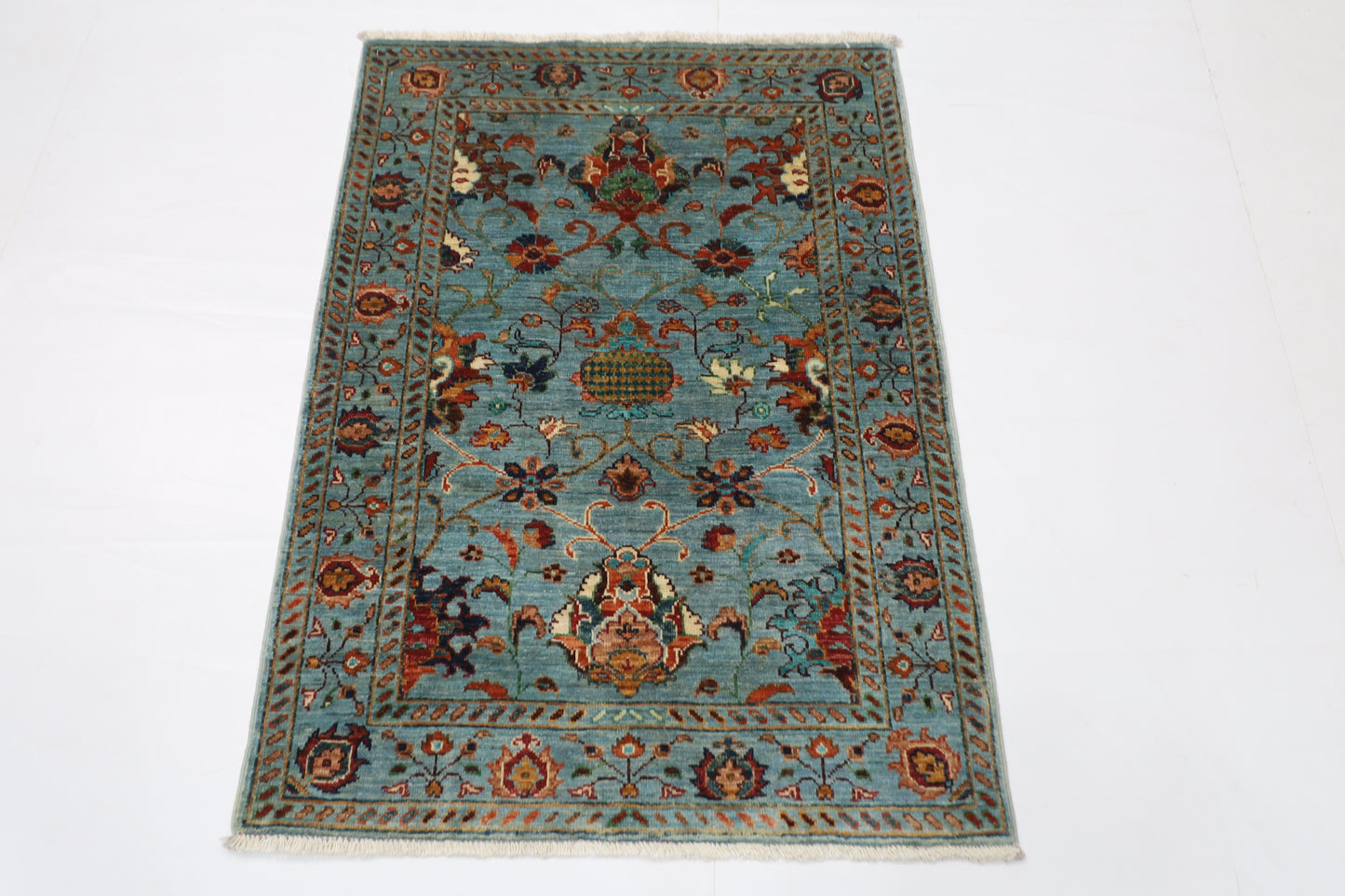 85 x 119 cm | Blueish Grey Sultani Afghan Tribal Hand Knotted Wool Carpet