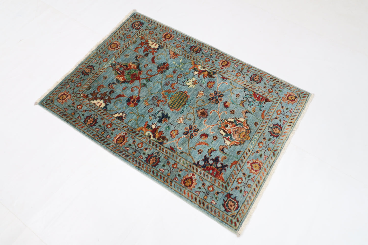85 x 119 cm | Blueish Grey Sultani Afghan Tribal Hand Knotted Wool Carpet