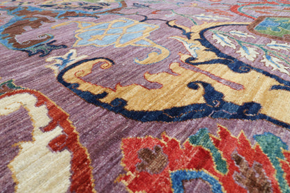 367 x 455 cm | large kawros Pink Design Hand Knotted veg Dye Wool Afghan Carpet