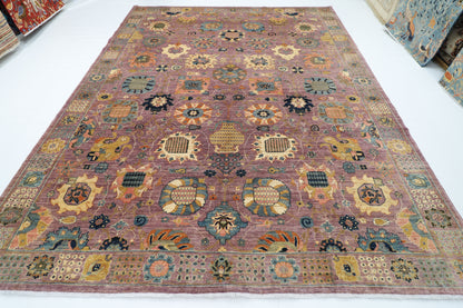 277 x 355 cm | Oriental Floral Pink Area Rug Afghan Hand Knotted Veg Dye Wool carpet